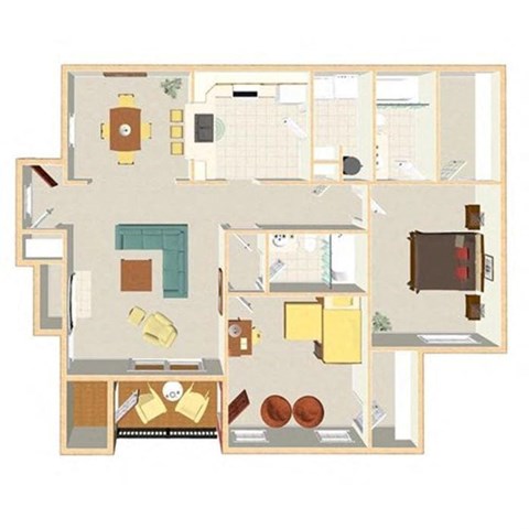 Floor plan for 2 beds, 2 baths, 1136 sqft